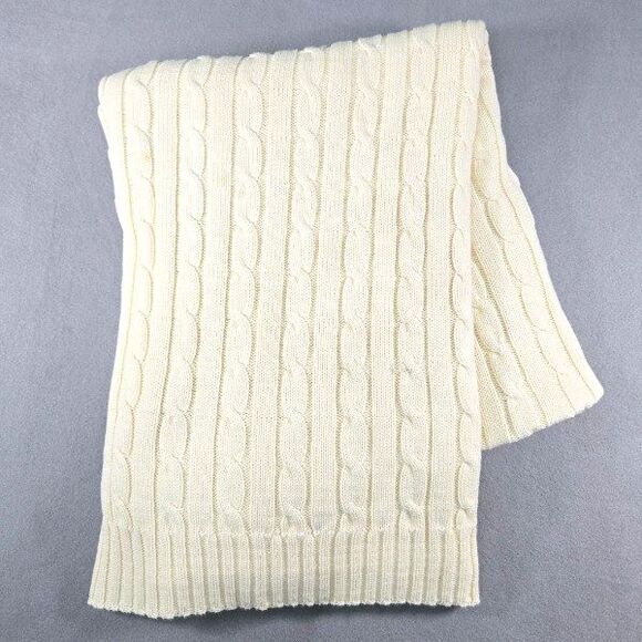 Lauren Ralph Lauren Cable Knit Throw Blanket Ivory 100% Cotton 46"x70" GUC - Picture 1 of 9